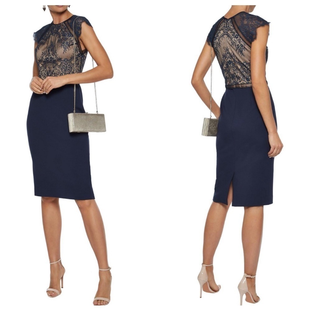 Catherine Deans Noella *Flawed* navy lace sheath dress 13456